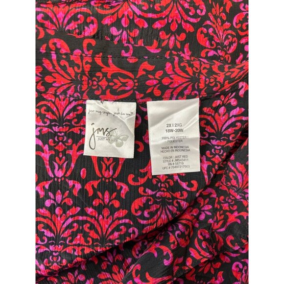 JMS Just My Size Womens Button-Up Blouse Retro Damask Layered Relaxed 2X 18W-20W - Picture 4 of 7